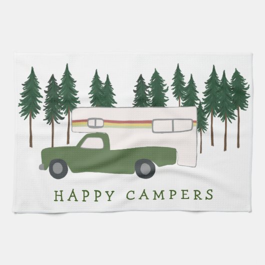 HAPPY CAMPERS LKW Camping RVing Bäume Wald Geschirrtuch (Horizontal)