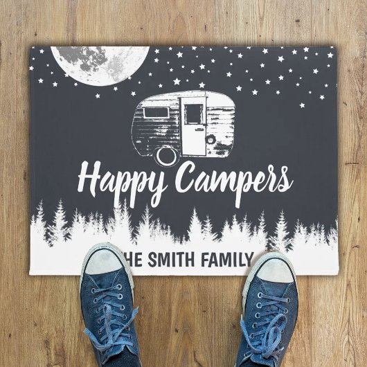 Happy Campers Moon Forest Familienname Fußmatte