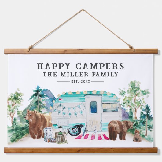 Happy Campers Name Wandteppich Mit Holzrahmen (Vorne)