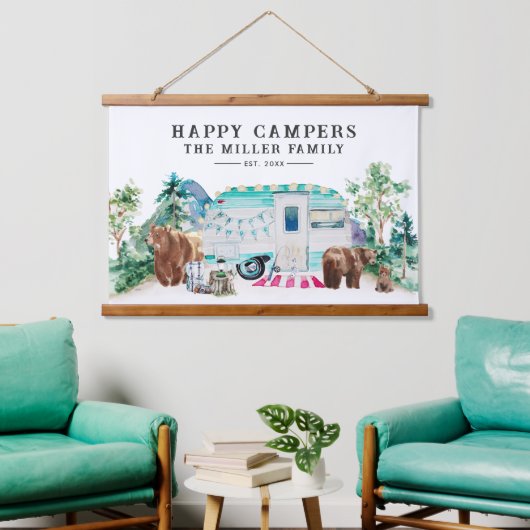 Happy Campers Name Wandteppich Mit Holzrahmen (Wohnzimmer)