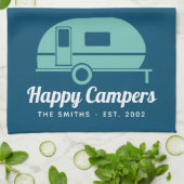Happy Campers Navy Aquamarines Camping Geschirrtuch (Gefaltet)