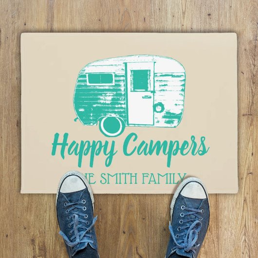 Happy Campers Retro Camper Trailer Name Fußmatte