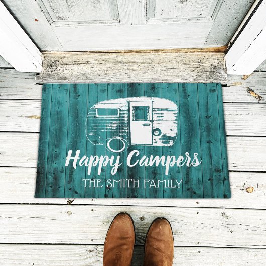 Happy Campers Rustic Aquamarin Stall Camping Name Fußmatte