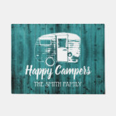 Happy Campers Rustic Aquamarin Stall Camping Name Fußmatte (Vorderseite)