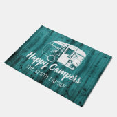 Happy Campers Rustic Aquamarin Stall Camping Name Fußmatte (Schrägansicht)