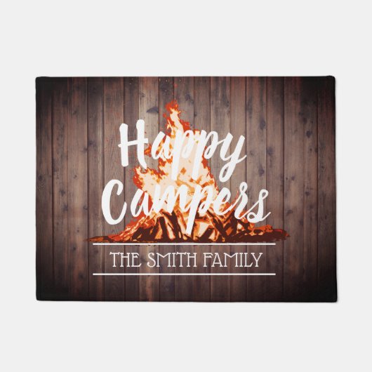 Happy Campers Rustic Camping Bonfire Familienname Fußmatte (Vorderseite)