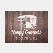 Happy Campers Rustic Camping Trailer Familienname Fußmatte (Vorderseite)
