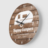 Happy Campers Rustic Wood Camping Große Uhr (Winkel)