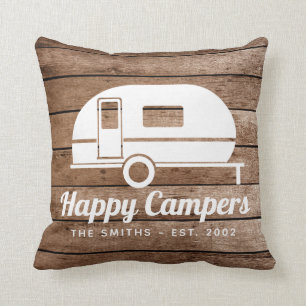 Happy Campers Rustic Wood Camping Throw Kissen