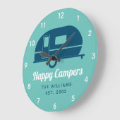 Happy Campers Teal Navy Camping Große Wanduhr (Winkel)