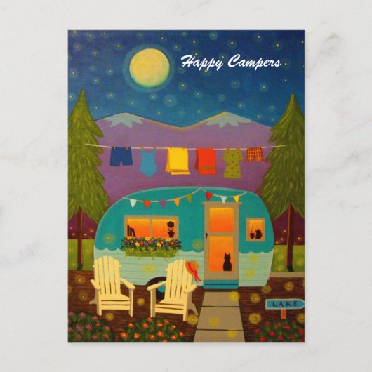 Happy Campers Trailer Hintergrund Postkarte (Vorderseite)