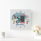 Happy Campers Trailer Quadratische Wanduhr (Zuhause)