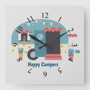 Happy Campers Trailer Quadratische Wanduhr