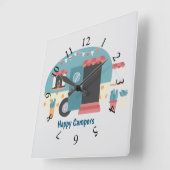 Happy Campers Trailer Quadratische Wanduhr (Winkel)