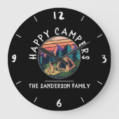 Happy Campers Zent Custom Family Name Camping Große Wanduhr (Vorderseite)