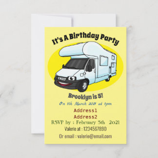 Happy campervan Cartoon Illustration Einladung