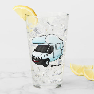 Happy campervan Cartoon Illustration Glas
