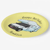 Happy campervan Cartoon Illustration Pappteller (Schrägansicht)