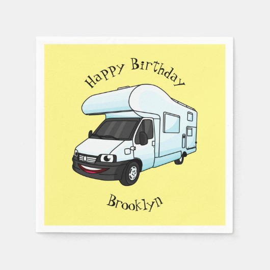 Happy campervan Cartoon Illustration Serviette (Vorderseite)