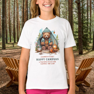 Happy Camping Bär Personalisierter Familienurlaub T-Shirt