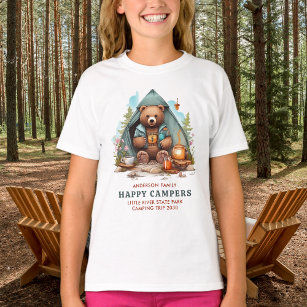 Happy Camping Bär Personalisierter Familienurlaub T-Shirt