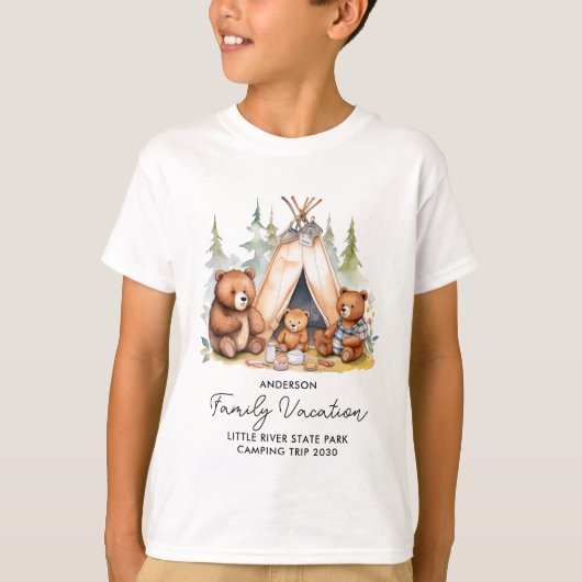 Happy Camping Bears Personalisierter Familienurlau T-Shirt (Vorderseite)
