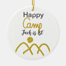 Happy camping camper one birthday kids golden sun keramik ornament