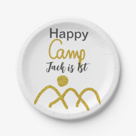 Happy camping camper one birthday kids golden sun pappteller