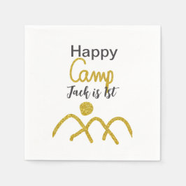 Happy camping camper one birthday kids golden sun serviette