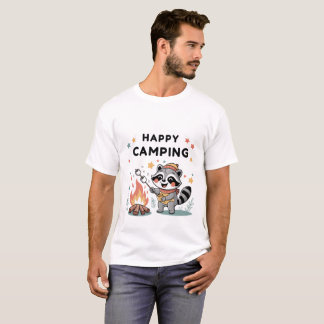 Happy Camping Raccoon, Niedlicher Campfire Cartoon T-Shirt