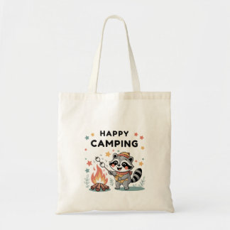 Happy Camping Raccoon, Niedlicher Campfire Cartoon Tragetasche