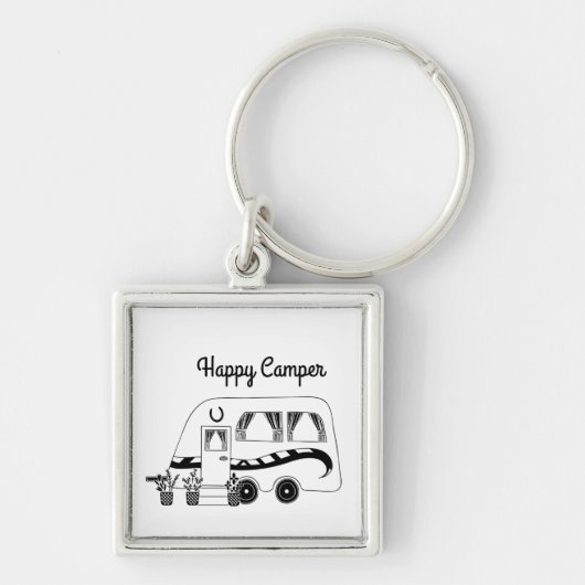 Happy Camping Retro Trailer Camping Leben Schlüsselanhänger (Vorne)