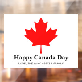 Happy Canada Day Custom Text mit rotem Ahornblatt Fensteraufkleber
