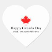 Happy Canada Day Custom Text mit rotem Ahornblatt Herz-Aufkleber (Vorderseite)