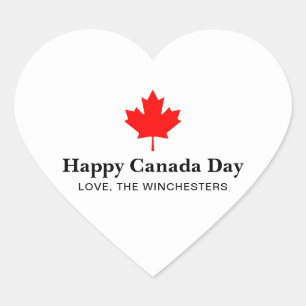 Happy Canada Day Custom Text mit rotem Ahornblatt Herz-Aufkleber