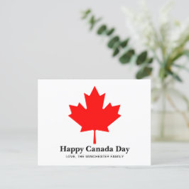 Happy Canada Day Custom Text mit rotem Ahornblatt Postkarte