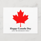 Happy Canada Day Custom Text mit rotem Ahornblatt Postkarte (Vorderseite)