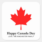 Happy Canada Day Custom Text mit rotem Ahornblatt Quadratischer Aufkleber (Vorderseite)