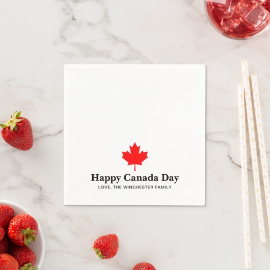 Happy Canada Day Custom Text mit rotem Ahornblatt Serviette (Beispiel)