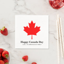 Happy Canada Day Custom Text mit rotem Ahornblatt Serviette