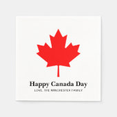Happy Canada Day Custom Text mit rotem Ahornblatt Serviette (Vorderseite)