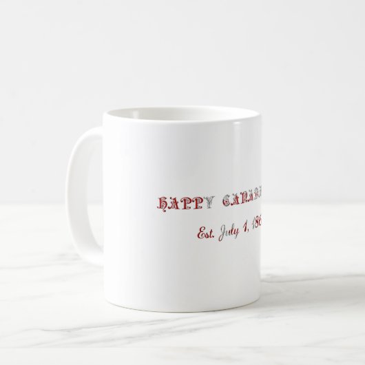 Happy Canada Day Est. 1. Juli 1867 Typografie Kaffeetasse (Vorderseite Links)