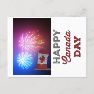 Happy Canada Day Flag & Fireworks Postkarte