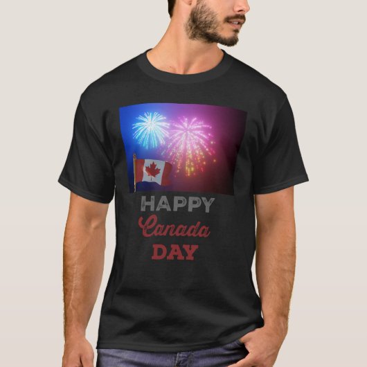 Happy Canada Day Flag & Fireworks T-Shirt (Vorderseite)