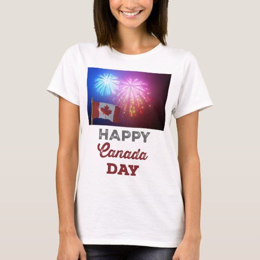 Happy Canada Day Flag & Fireworks T-Shirt (Vorderseite)