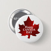 Happy CANADA DAY RED MAPLE LEAF Button (Vorne & Hinten)