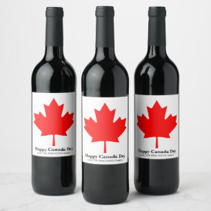 Happy Canada Day Rotes Ahornblatt mit benutzerdefi Weinetikett