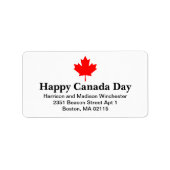 Happy Canada Day Text mit rotem Ahornblatt benutze Adressaufkleber (Vorne)