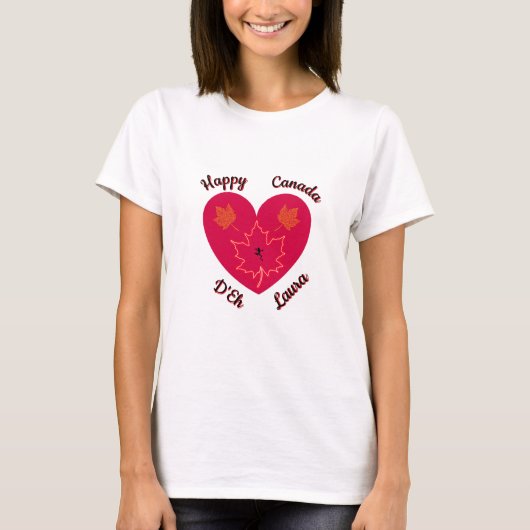 Happy Canada D'Eh Heart, Frog, Ahorn Blätter T-Shirt (Vorderseite)