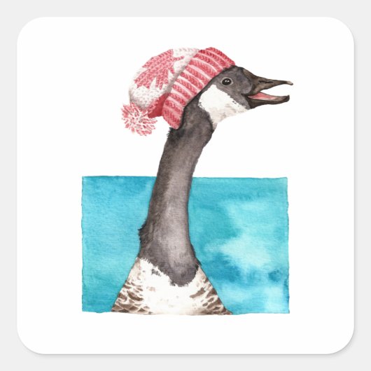 Happy Canada Goose in a Toque Quadratischer Aufkleber (Vorderseite)